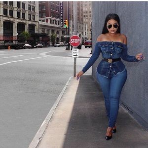 Blue Denim top: Off the shoulders
